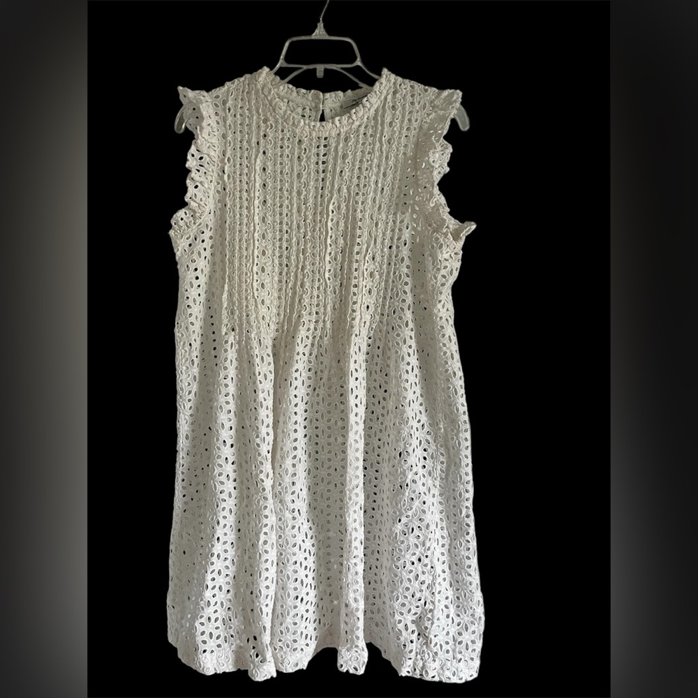 Madewell White Eyelet Ruffle Unlined Mini Dress Beach Cover Up